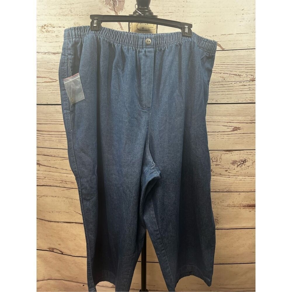 Woman Within Denim Gaucho Pants Womens 24W Blue Elastic Waist Cropped Casual‎